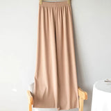 Quality 2022 Ice Silk Women's Pants High Waist Full-lenth Loose White Black Pants Casual Long Wide-leg Pants Women