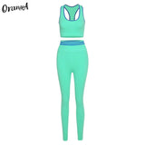 women fashion tracksuit fitness chest pad crop top elastic hight leggings 2 piece set summer sportswear casual