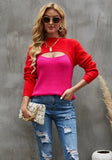 Fall Sexy Cut Out Contrast Long Sleeve