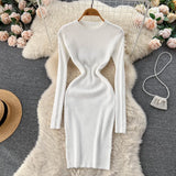 Women Striped Midi Sweater Dress Long Sleeve Elastic Waist Slim Warm Dress Fashion 2022 Ladies Thick Knitted