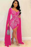 Beaded Sexy Mini Bodycon Dress with Long