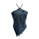 Summer Babes Hanging Neck Cowboy Corset Irregular Hairy Short Vest