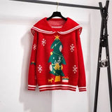 Women Thickened Warm Loose Casual Knitting Pullovers Tops Sailor Collar Preppy Students Christmas Sweater