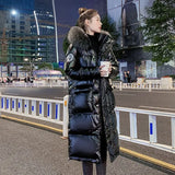 New Winter Puffer Jacket Women Warm Thicken Hooded With Fur Long Coat Shining Stylish Female Parka Manteau Femme