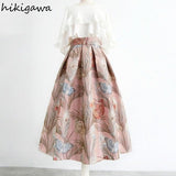 Temperament Skirts for Women 2023 Faldas Mujer De Moda Fashion Pink Print Vintage A-line Pleated Skirt High Waist Korean