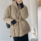 2021 New Cotton Solid Coat with Belt, Ladies Loose Pocket Bubble Thick Down Jacket Ladies Jackets Keep Warm In Autumn and