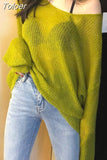 Woman Sweaters Sexy V-neck Knit Oversized Top Fashion Y2K Sweater See Through Thin Jumper Korean Elegant Women's