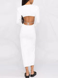 Plain Dress For Female O Neck Long Sleeve High Waist Lace Up Cut Out Dresses Female 2023 Spring Clothing Fashion