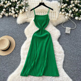 Dress Women 2025 New Gentle Wind Temperament Slings Waists Thin Vertical Knitted Dress Inside The Long