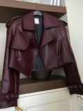 Hot Selling 2024 Fall / Winter Fashion New Vintage Leather Biker Jacket Red Brown Jacket Female-Outfit