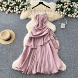 Goddess Fan Design Sense Square Neck Sling Sling Sling Folds To The Waist Lotus Leaf Dress Girl Dress