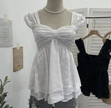 Wind Sling Vest Bow Folded Burst Embroidered Doll Shirt To Take Sleeveless Top