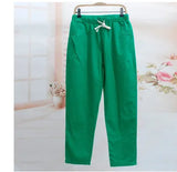 Spring Summer Casual Cotton Linen Pants Women Elastic Waist Solid Pockets Retro Loose Women's Harem Pants Trousers