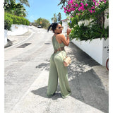 New Design Irregular Lace Up Bandage Jumpsuit Loose Wide Leg Pants Rompers Women Clothing Summer Back Hollow Out