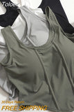 Cotton Women Solid Tank Tops With Bra Pad Y2K Crop Tops Knitted Irregular Hem Camis For Women Motion Tops