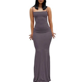 Summer Dresses Elegant Women Solid Color Spaghetti Strap Sleeveless Slip Long Dresses Casual Sundress Party Club
