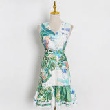 Sexy Dress For Women V Neck Sleeveless High Waist Sashes Patterned Colorblock Mini Dresses Female 2022 Summer