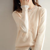 2022 New 100% Cashmere And Wool Cardigan Women Coat Autumn O-Neck Collar Warm Jacket Long Sleeve Soft Sweater Female