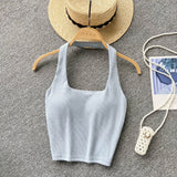 Summer Basic Halter Sexy Camisole Women Elastic Waist Design Slim Strap Top Korean Female Y2K Backless Beach