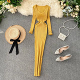 Women's Autumn And Winter 2025 New Korean Version Of Simple Solid Color Long Sleeves Tight Waist Thin Knit Long
