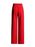 Toloer Spring New Fashion Temperament Pure Color High Waist Straight Tube Side Diamond Decoration Splicing Advanced Sense Long Suit Pants-Outfit