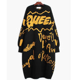 Women Printed Big Size Long Knitting Dress New Round Neck Long Sleeve Loose Fit Fashion Tide Autumn Winter 2022