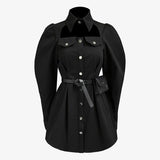 Casual Black Shirt Dress For Women Lapel Long Sleeve High Waist Pocket Mini Dresses Female Fashion New