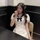 Party Japanese Kawaii Fairy White Dresses for Women 2022 Summer Ruffles Party Mini Lolita Dresses Puff Sleeve Lace Split Bodycon