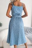 Floral Belted Spaghetti Strap Pleated