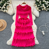 Folded High-Grade Sense Of Small Vintage Collar Lace With Waist Lotus Leaf Side Pressure Folded Elegant Dress