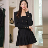 Chic Spring Fashion Pretty Style Women Two-Piece Set High Quality Short Crop Top + Pleated Mini Skirt Office Sweet