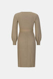 Neck Tie Waist Pleated Sweater