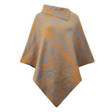Autumn Winter Print Poncho Women Sweater Oversized Turtleneck Jumper Knitwear Holiday Vintage Cape Batwing Sleeve