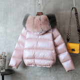 Bomber Jackets Women Winter 90% Duck Down Parkas Jackets Two Sides Wear Woman Puffer Female Hat Fur Hood Coat Harajuku