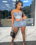 Women's Dress Dress Girl Sexy Breasted Denim Top Open Mini