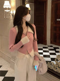 Fur Knitted Sweater Women Design Slim Elegant Zipper Pullover Office Lady Casual Y2k Crop Tops Korean Fashion 2022