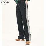 Women Fleece Sweatpants 2022 Winter Elastic Waist Straight Loose Trousers Gray Warm Comfort Casual Sport