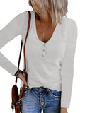 Autumn New Women's Button Vest Solid Color V-Neck Long-Sleeved T-Shirt