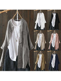 Womens Shirts 2022 ZANZEA Vintage Cotton Tunic Casual Long Sleeve Shirt Button Cardigans Female Soid Patchwork Tops Plus