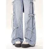 Tie Jeans Women Autumn New Retro Loose Broad Legs Drag Long Pants