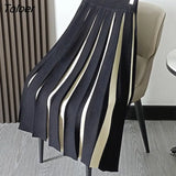 Spring A Line Midi Knitted Skirt for Women Mixed Color Pleated Long Skirts Woman 2023 Elegant High Waist Skirt