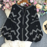 Autumn Floral Embroidery Blouses Female Boho Casual O Neck Loose Shirts Women Fashion Retro Long Sleeve Blusas Mujer