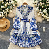 Spring Dress New Dress Women 2025 Fashion Suit Collar Long Sleeves To Roll Print A-Word