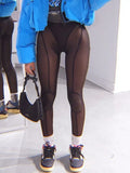 Sisterlinda Bright Line Decoration Leggings Mesh See Through High Waist Pants Women Fashion Streetwear Casual Sport Y2K