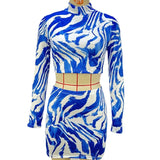 Toloer Women's Fall 2024 New INS Wind Zebra Print Crop Top Wrapped Hip Short Skirt Set-Outfit