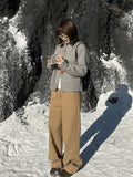 Color High-Waisted Broad-Legged Casual Pants Women 2025 Autumn And Winter Small Thick Loose Straight Long