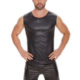 Toloer Men's Sexy Matte Leather Vest Bright Leather Sleeveless T-Shirt Size Accurate No Smell-Outfit