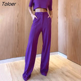 Pants Set Women's Suit Fashion Round Neck Short Sleeve Top Straight Pants Solid Color Two Piece Set Casual Office
