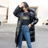 Women Winter Puffer Jacket Chic Big Fur Warm Ultra Light Long Coat Female Parka Hooded Glossy Jackets Oversized Plus