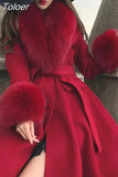 Women Winter Coats Fur Collar Scarf Cuff Set Warm Fashion Luxury Overcoat Scarves Shawls Female Elegant Solid Thick
